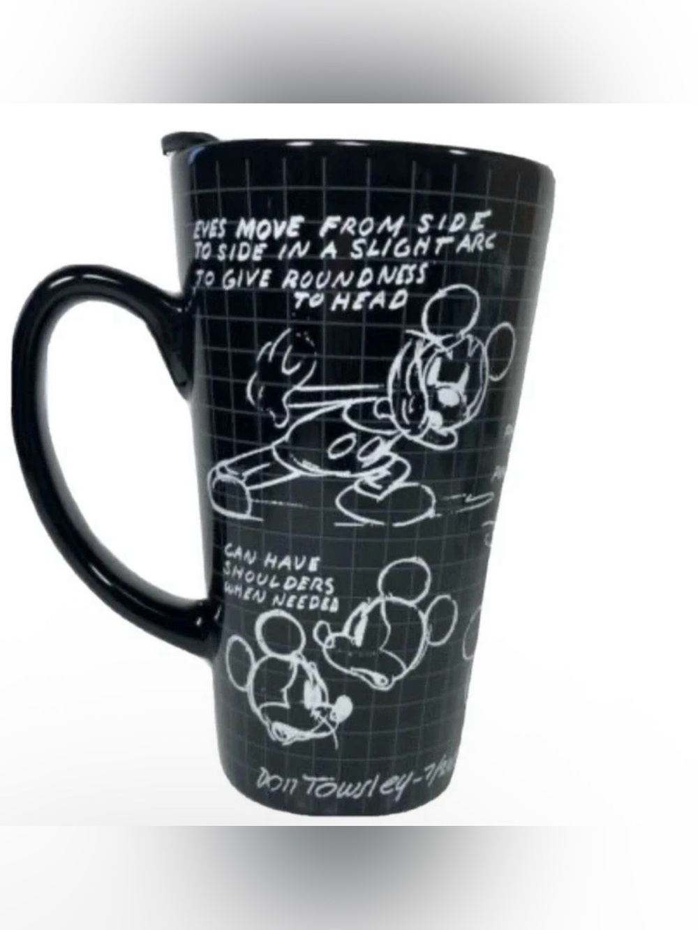Disney Mickey Mouse Black Sketch Sketchbook Ceramic Travel Mug Coffee w/ Lid NWT